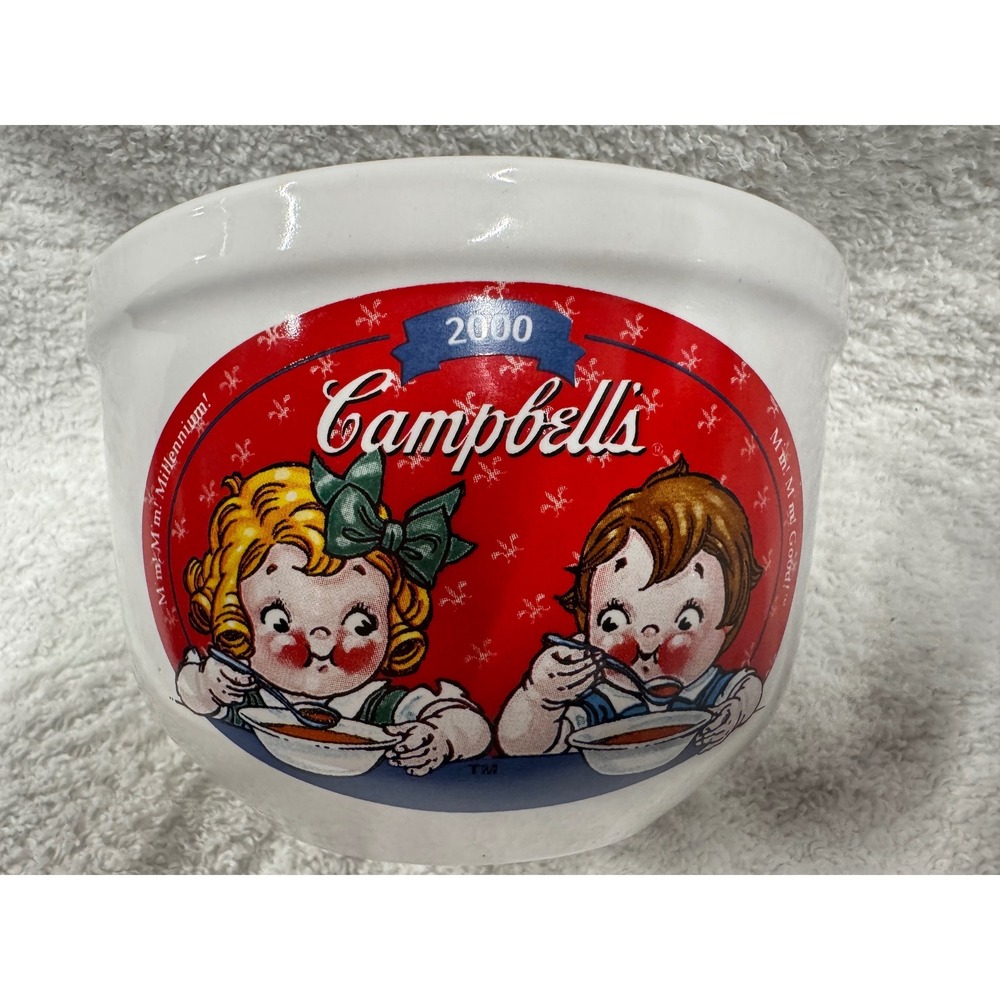 Vintage Campbells Soup Millennium 2000 Bowl Houston Harvest Ceramic White Red